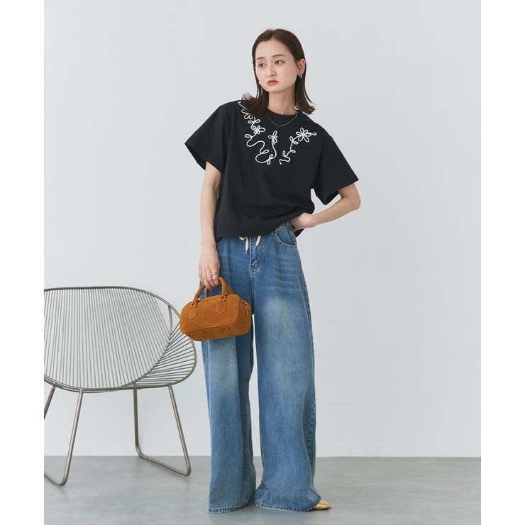 フラワーモチーフコード刺繍Tシャツ | ad thie | 詳細画像15 