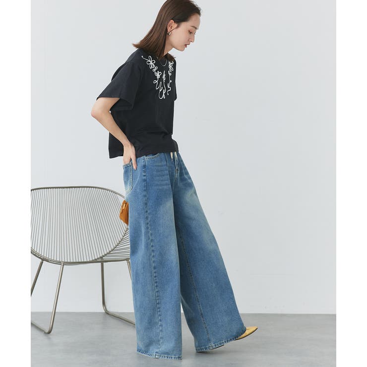 フラワーモチーフコード刺繍Tシャツ | ad thie | 詳細画像17 