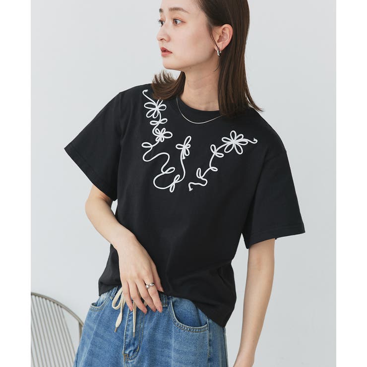 フラワーモチーフコード刺繍Tシャツ | ad thie | 詳細画像18 