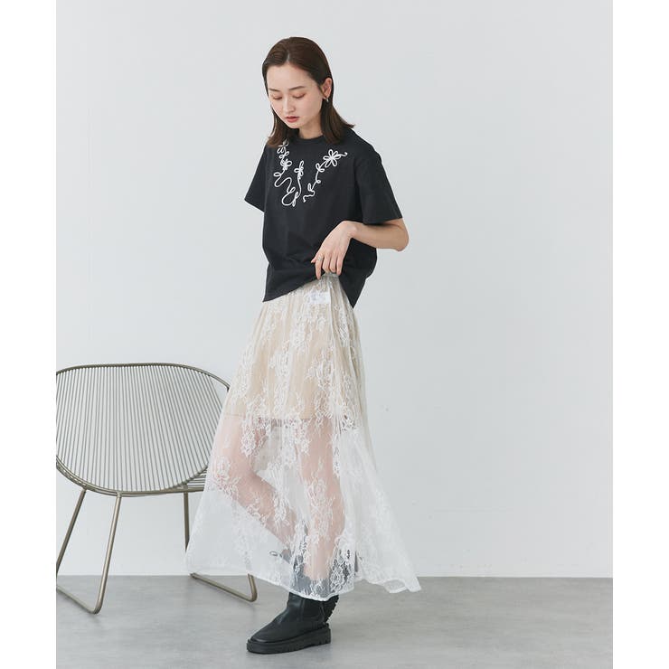 フラワーモチーフコード刺繍Tシャツ | ad thie | 詳細画像25 