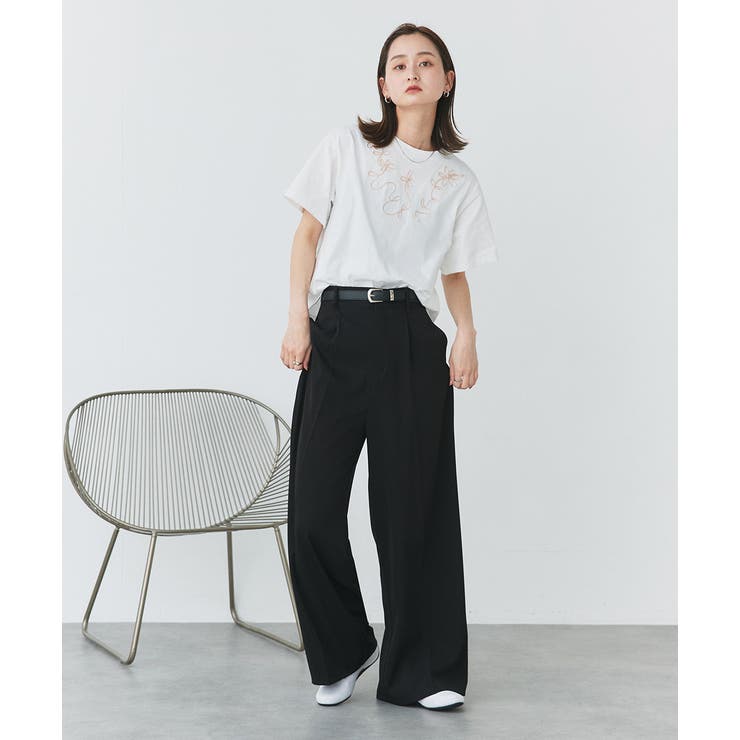 フラワーモチーフコード刺繍Tシャツ | ad thie | 詳細画像3 