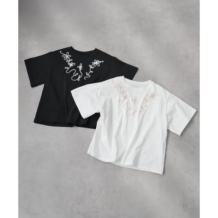 フラワーモチーフコード刺繍Tシャツ | ad thie | 詳細画像31 