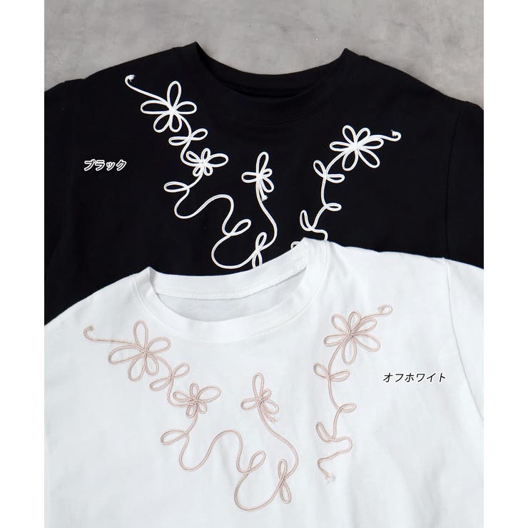 フラワーモチーフコード刺繍Tシャツ | ad thie | 詳細画像32 