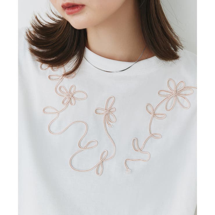 フラワーモチーフコード刺繍Tシャツ | ad thie | 詳細画像7 