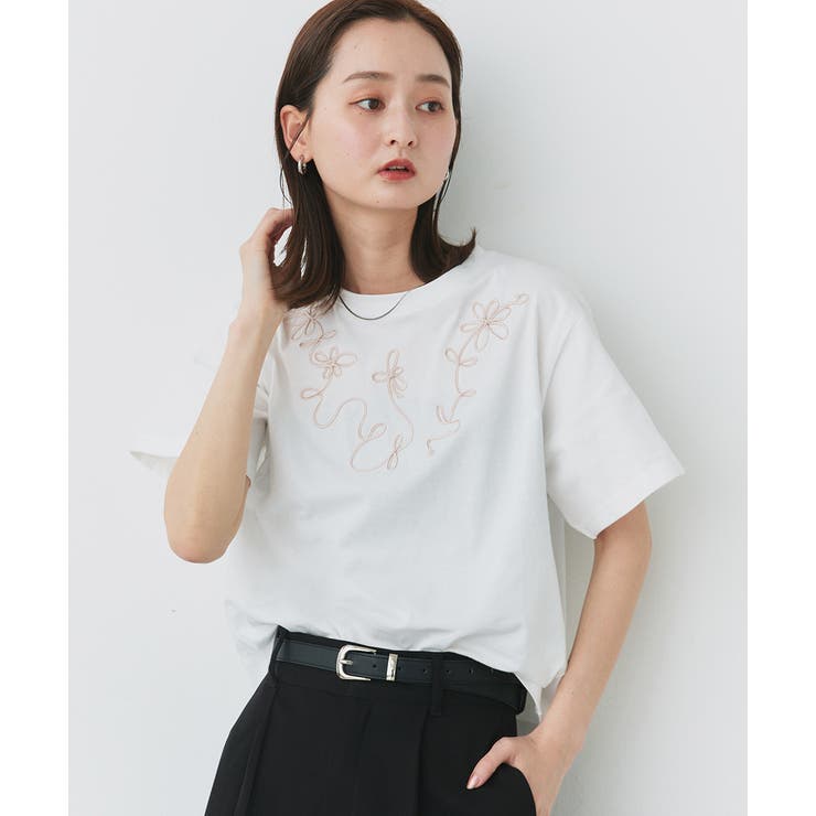 フラワーモチーフコード刺繍Tシャツ | ad thie | 詳細画像8 