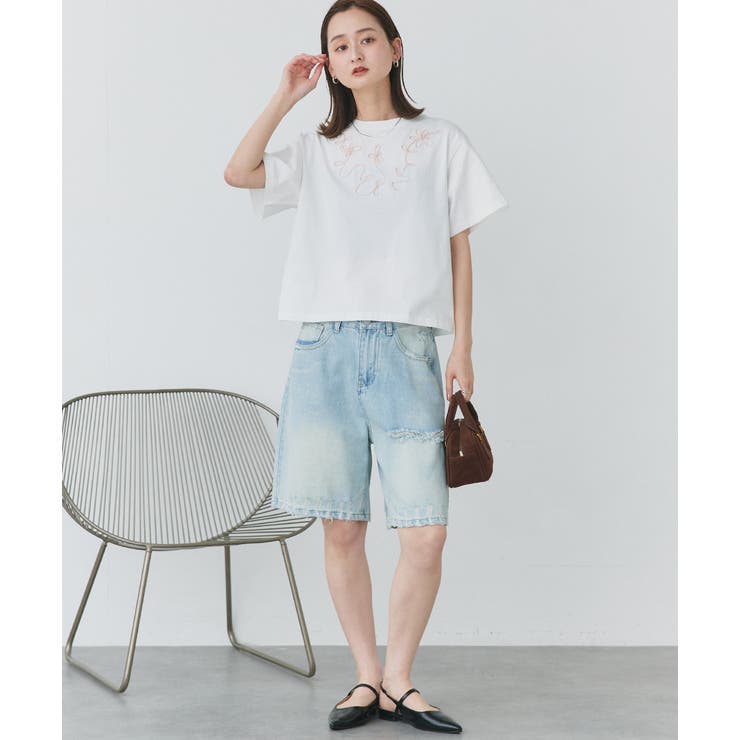 フラワーモチーフコード刺繍Tシャツ | ad thie | 詳細画像9 