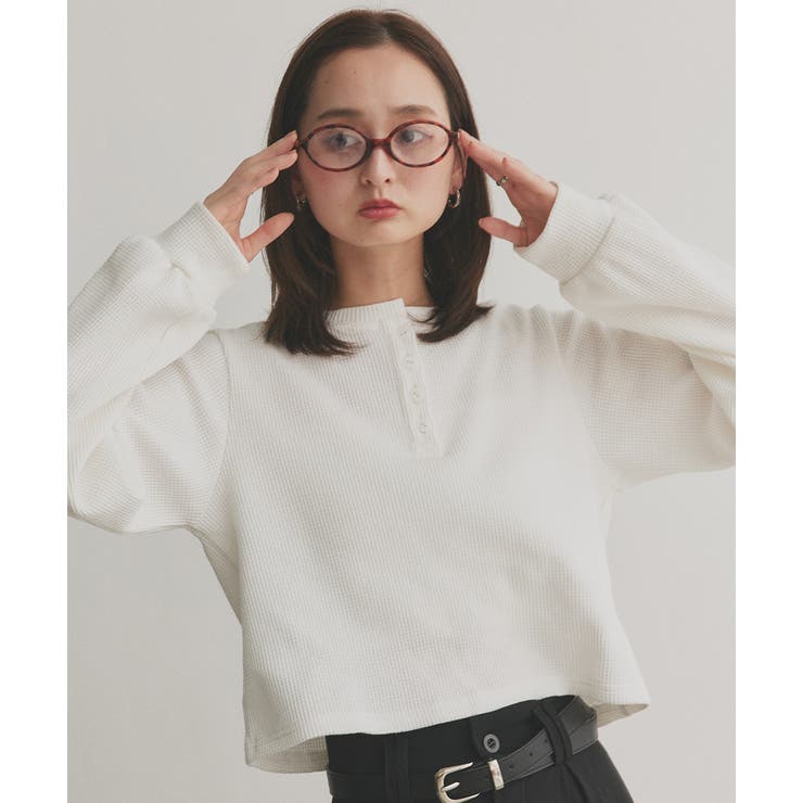 L'Appartement ヘンリーネック ショート丈 ワイドカットソー カットソー メンズ 半袖 Tシャツ ヘンリーネック Vネック