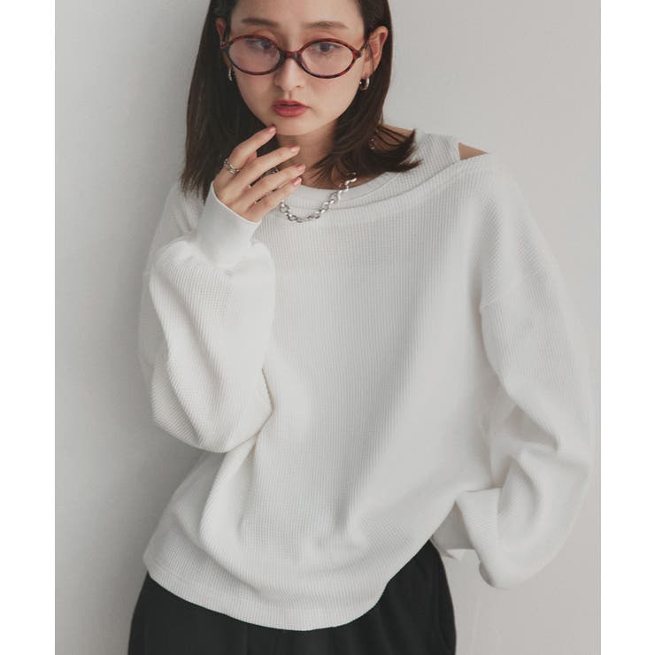 オフホワイト | フェイクレイヤードデザイン ワッフルプルオーバー | ad thie