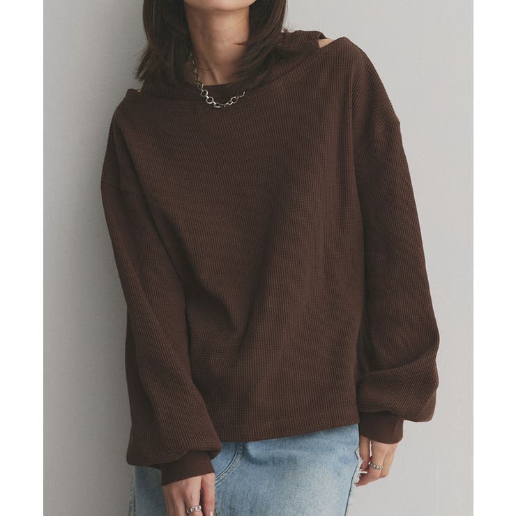 ダークブラウン | フェイクレイヤードデザイン ワッフルプルオーバー | ad thie