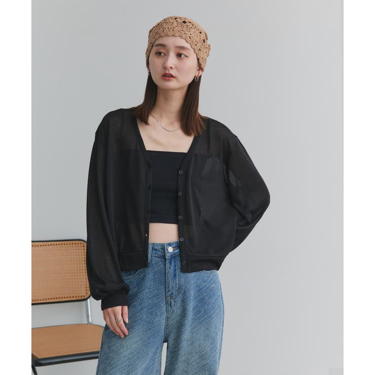 袖ボリュームVネックシアーカーディガン | ad thie | 詳細画像14 