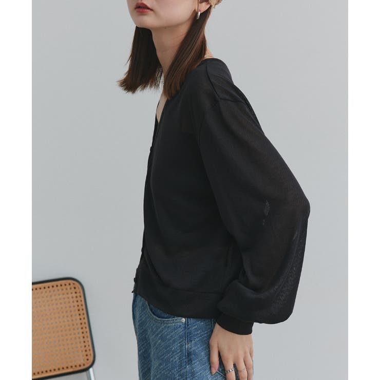 袖ボリュームVネックシアーカーディガン | ad thie | 詳細画像16 