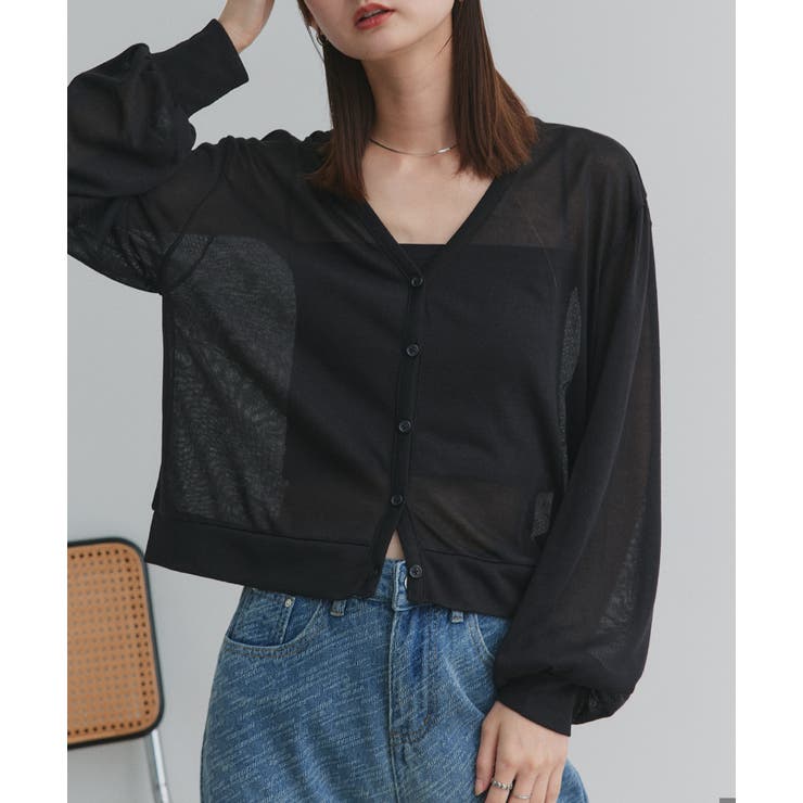 袖ボリュームVネックシアーカーディガン | ad thie | 詳細画像18 