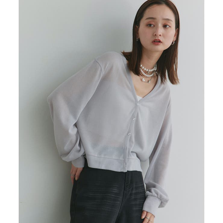 袖ボリュームVネックシアーカーディガン | ad thie | 詳細画像23 