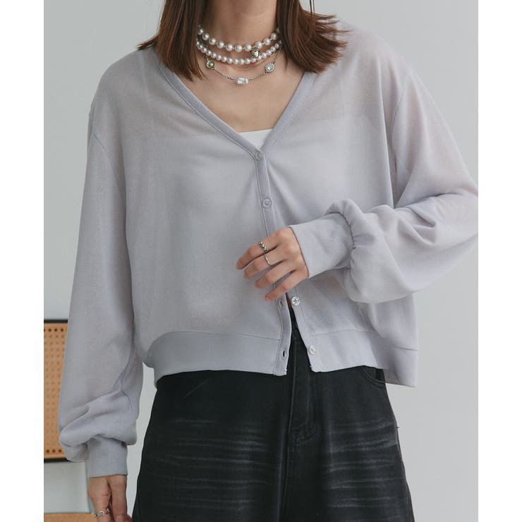 袖ボリュームVネックシアーカーディガン | ad thie | 詳細画像25 