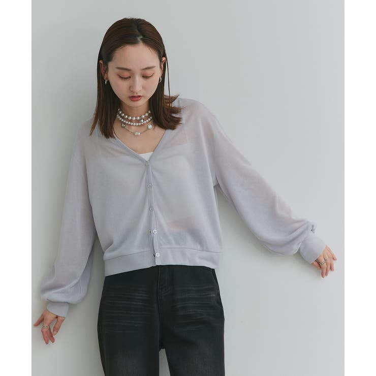 袖ボリュームVネックシアーカーディガン | ad thie | 詳細画像26 