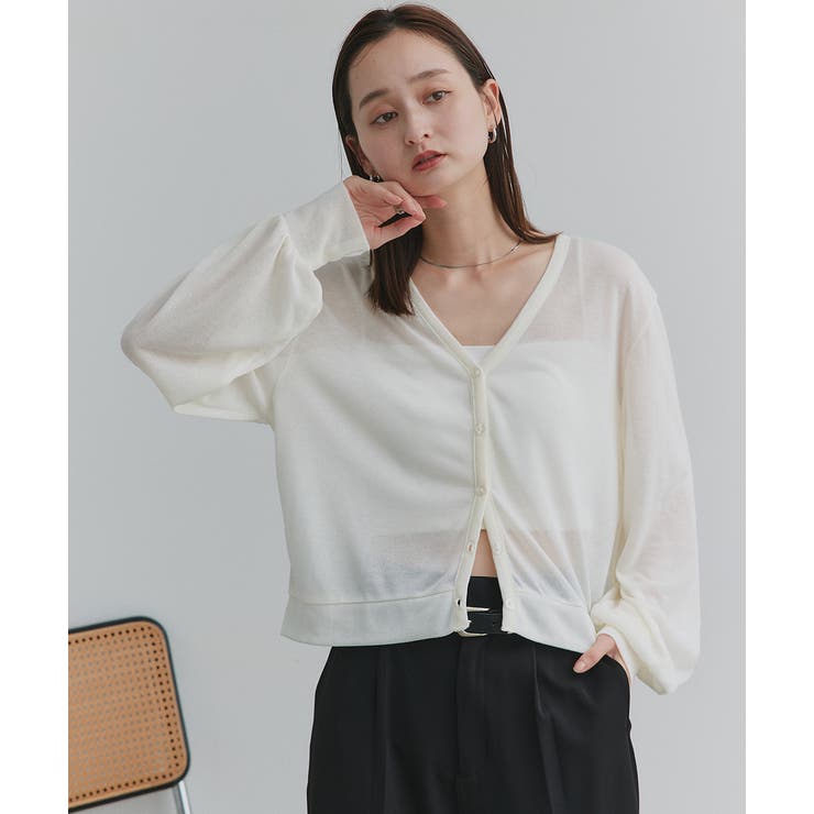 袖ボリュームVネックシアーカーディガン | ad thie | 詳細画像5 