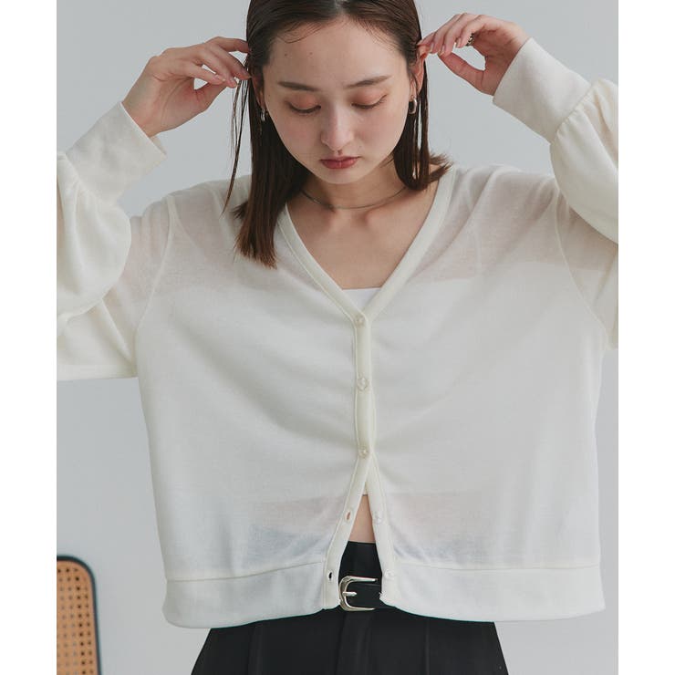 袖ボリュームVネックシアーカーディガン | ad thie | 詳細画像6 