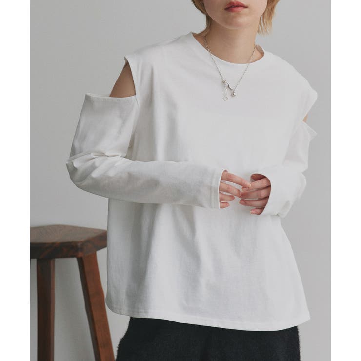 オフホワイト | 【2025AW新作】ショルダーカットアウトロングスリーブTシャツ | ad thie