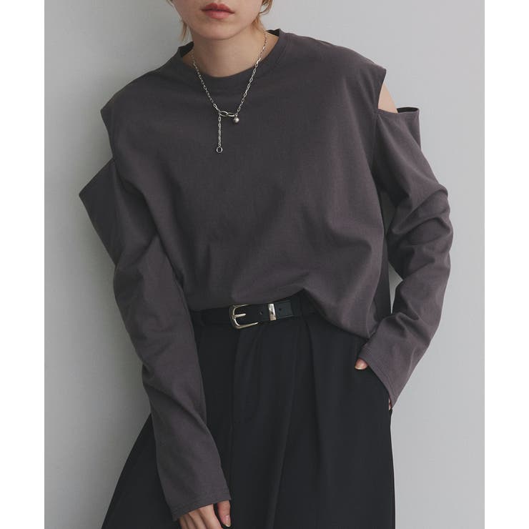 チャコール | 【2025AW新作】ショルダーカットアウトロングスリーブTシャツ | ad thie
