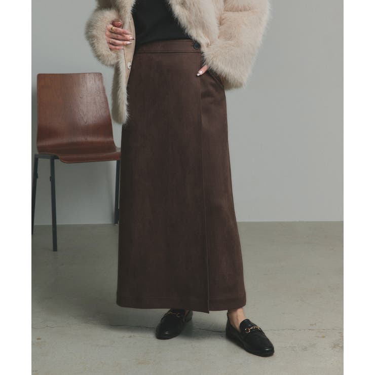 ダークブラウン | スエードラップスカート | ad thie