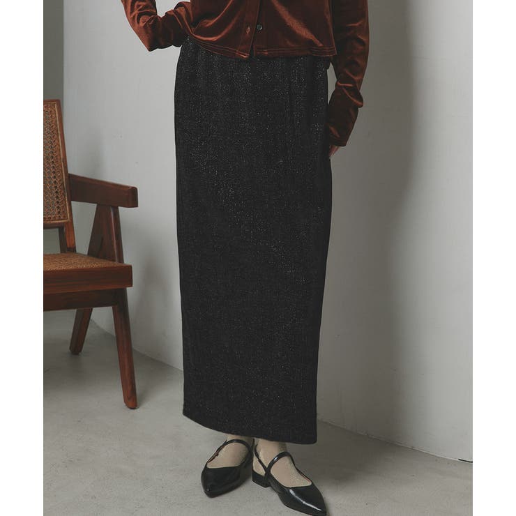 ブラック | ラメモールスリットナロースカート		 | ad thie