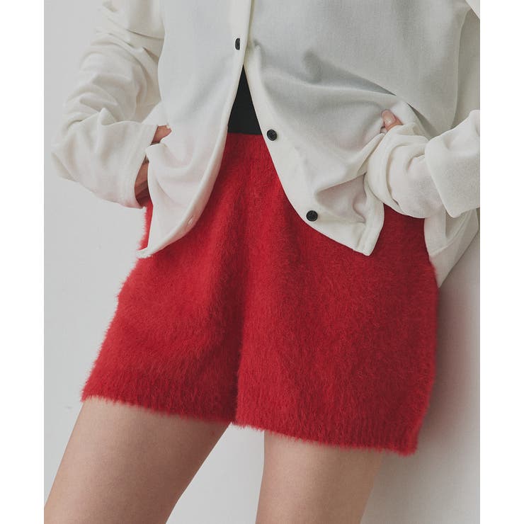 レッド | シャギーニットショートパンツ | ad thie