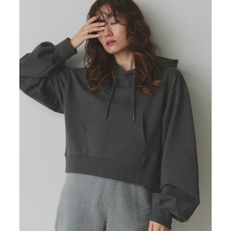 チャコール | ショート丈スウェットフーディーパーカー | ad thie