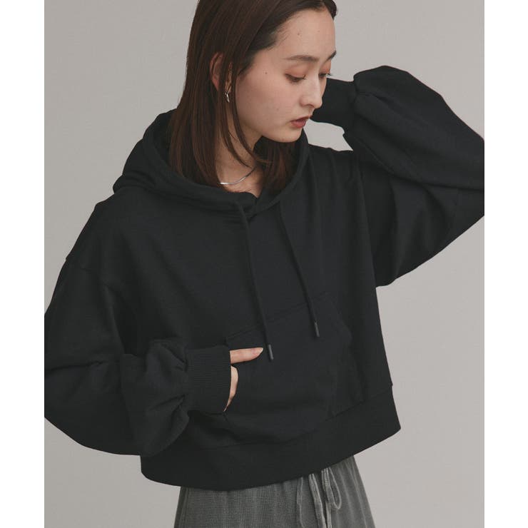 ブラック | ショート丈スウェットフーディーパーカー | ad thie