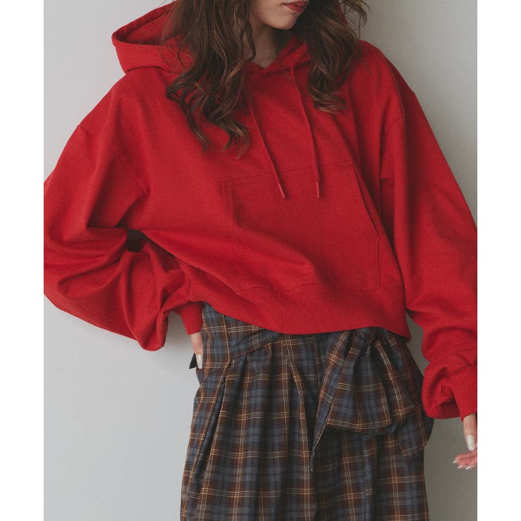レッド | ショート丈スウェットフーディーパーカー | ad thie