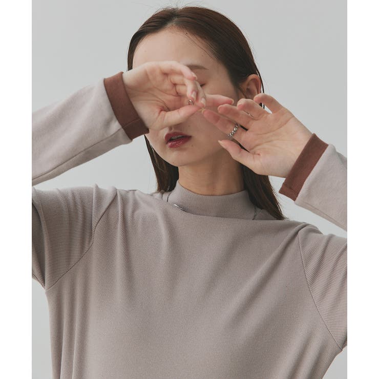 グレージュ×ブラウン | 【2025AW新作】配色アソートスリーブハイネックトップス | ad thie