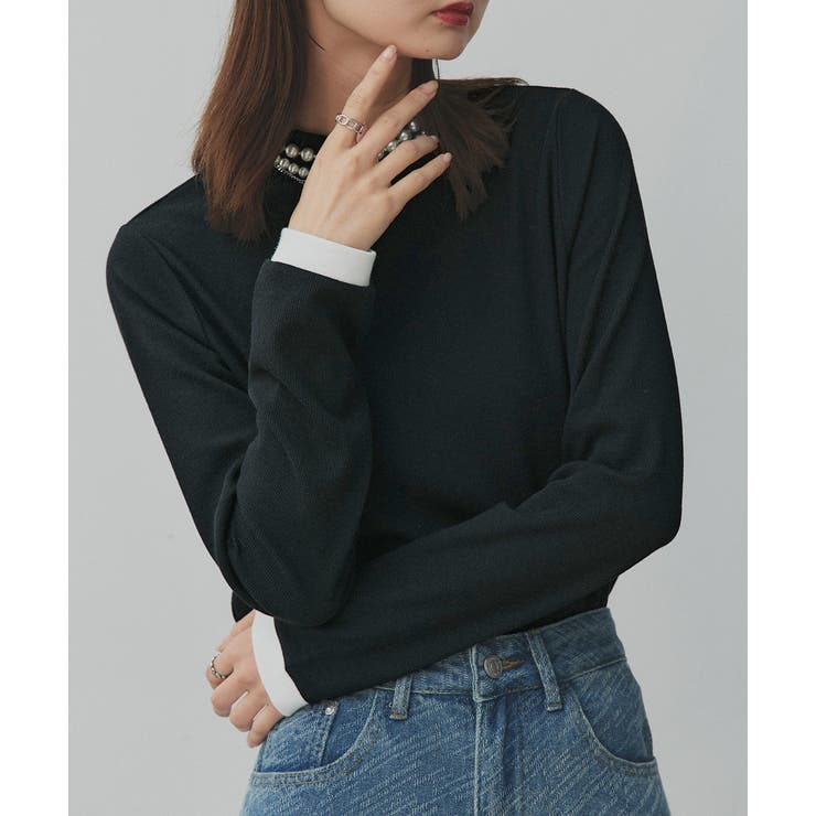 ブラック×オフホワイト | 【2025AW新作】配色アソートスリーブハイネックトップス | ad thie