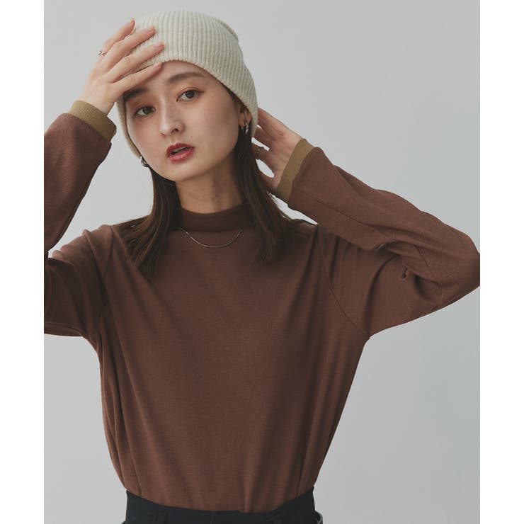 ブラウン×カーキ | 【2025AW新作】配色アソートスリーブハイネックトップス | ad thie