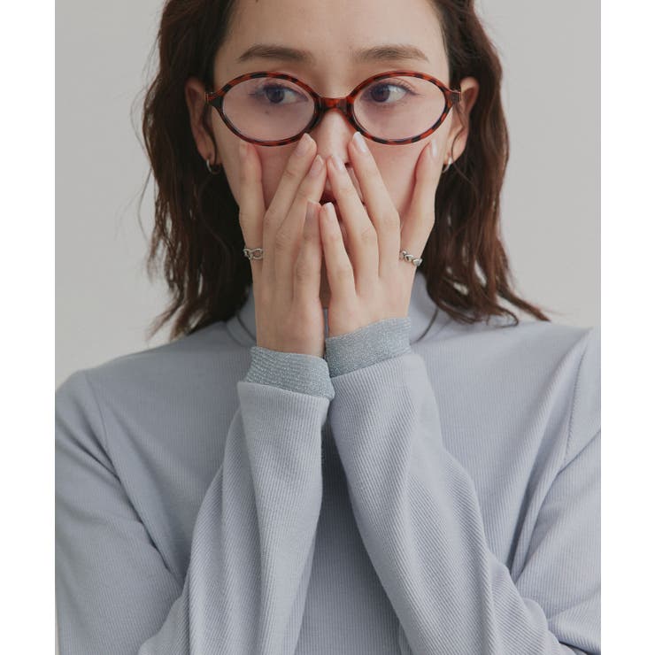 ライトブルー×ラメシアー | 配色アソートスリーブハイネックトップス | ad thie