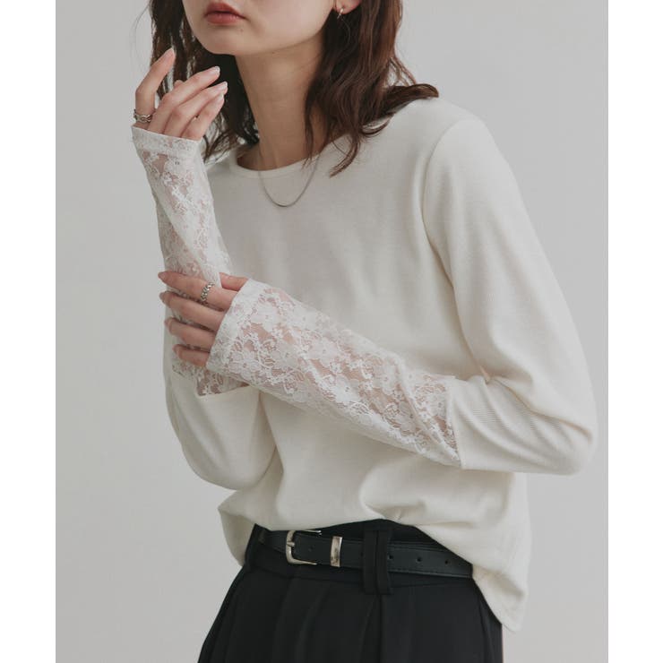 袖切替ラメシアー レースアソートトップス | ad thie | 詳細画像10 