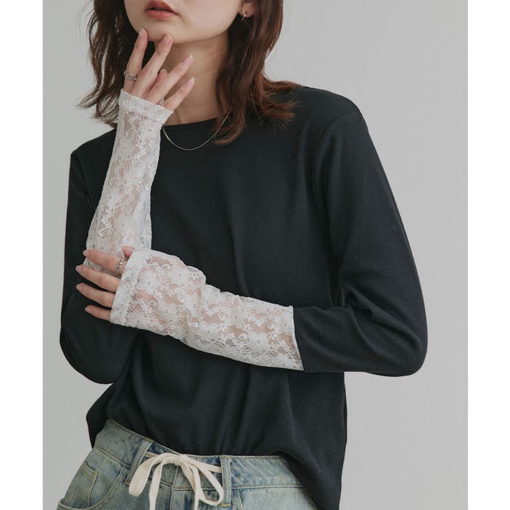 袖切替ラメシアー レースアソートトップス | ad thie | 詳細画像15 
