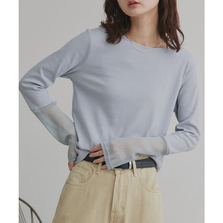 袖切替ラメシアー レースアソートトップス | ad thie | 詳細画像20 