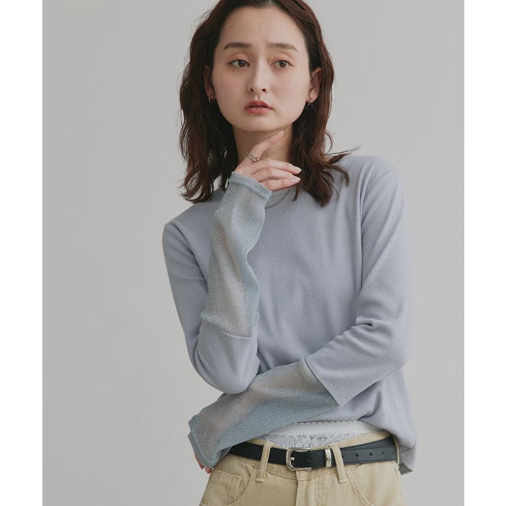 袖切替ラメシアー レースアソートトップス | ad thie | 詳細画像21 