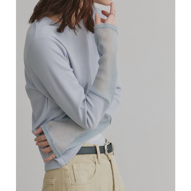 袖切替ラメシアー レースアソートトップス | ad thie | 詳細画像22 