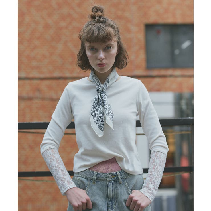 袖切替ラメシアー レースアソートトップス | ad thie | 詳細画像3 