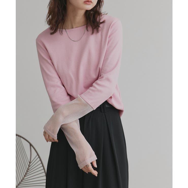 袖切替ラメシアー レースアソートトップス | ad thie | 詳細画像30 