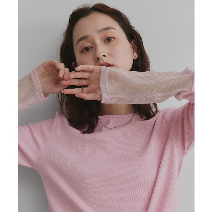 袖切替ラメシアー レースアソートトップス | ad thie | 詳細画像32 