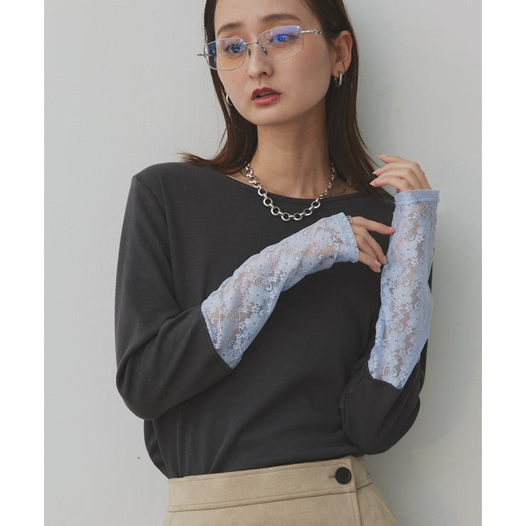 袖切替ラメシアー レースアソートトップス | ad thie | 詳細画像38 