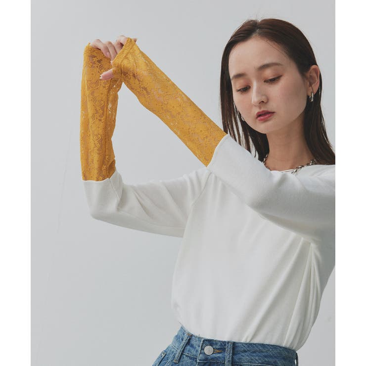 袖切替ラメシアー レースアソートトップス | ad thie | 詳細画像48 