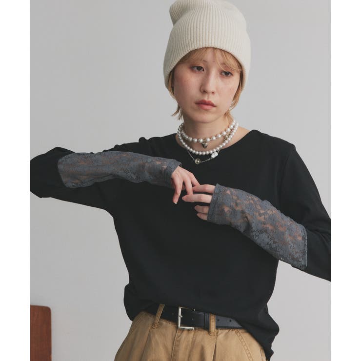 袖切替ラメシアー レースアソートトップス | ad thie | 詳細画像57 