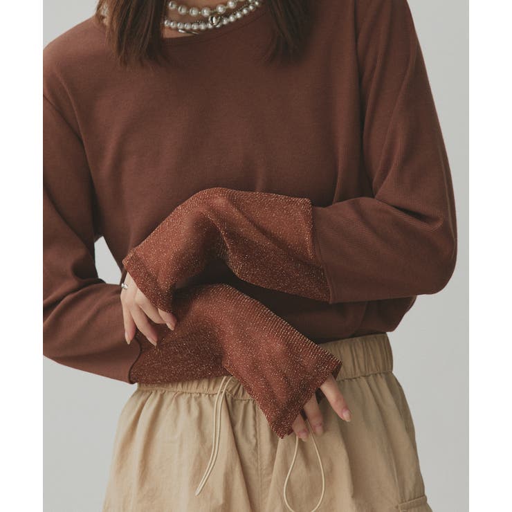 袖切替ラメシアー レースアソートトップス | ad thie | 詳細画像91 