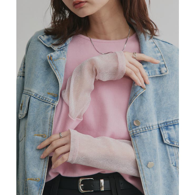 ピンク×ラメシアー | 袖切替ラメシアー レースアソートトップス | ad thie