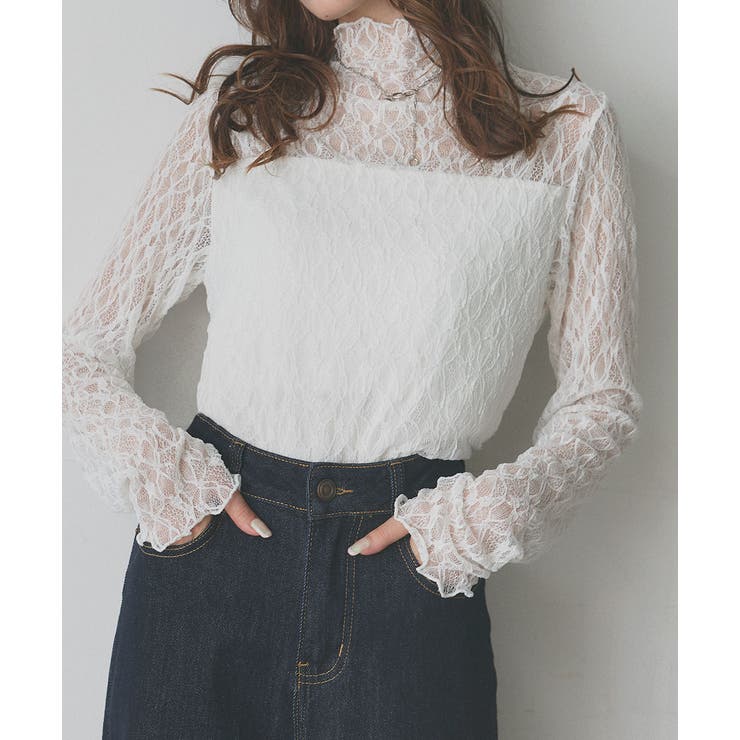 オフホワイト | プチハイネックレーストップス | ad thie