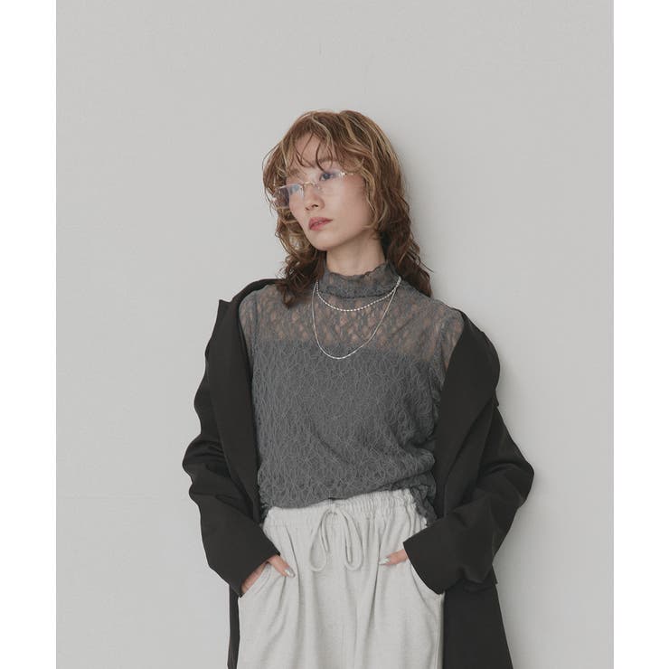 グレー | プチハイネックレーストップス | ad thie