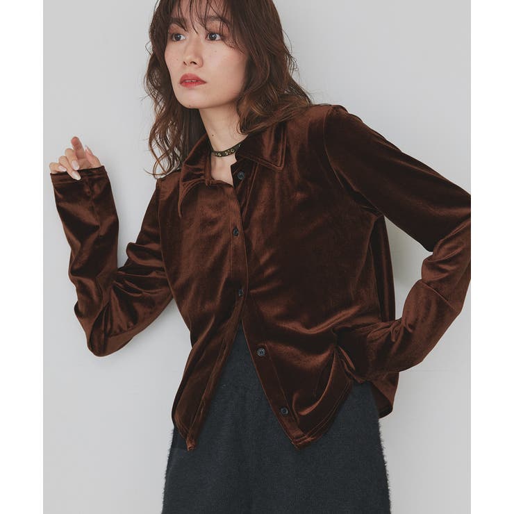 ダークブラウン | コンパクトベロアシャツ | ad thie