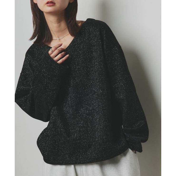 ブラック | 【2025AW新作】ラメモールVネックプルオーバー | ad thie